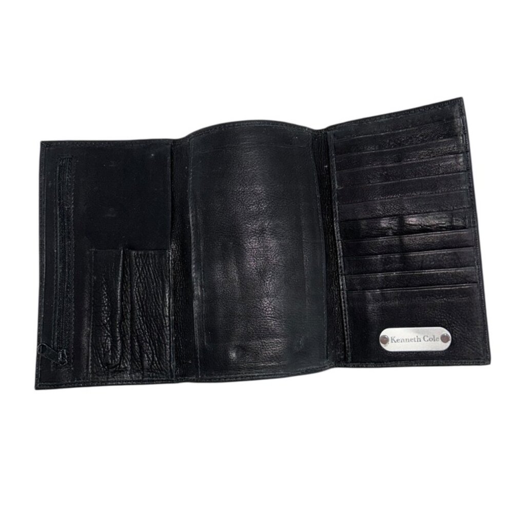 kenneth cole 90s black leather tri fold wallet